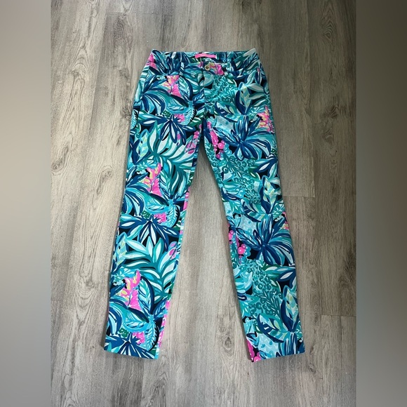 Lilly Pulitzer Vibrant Leaf Print Kelly Skinny Ankle Pants 00 - Picture 2 of 7
